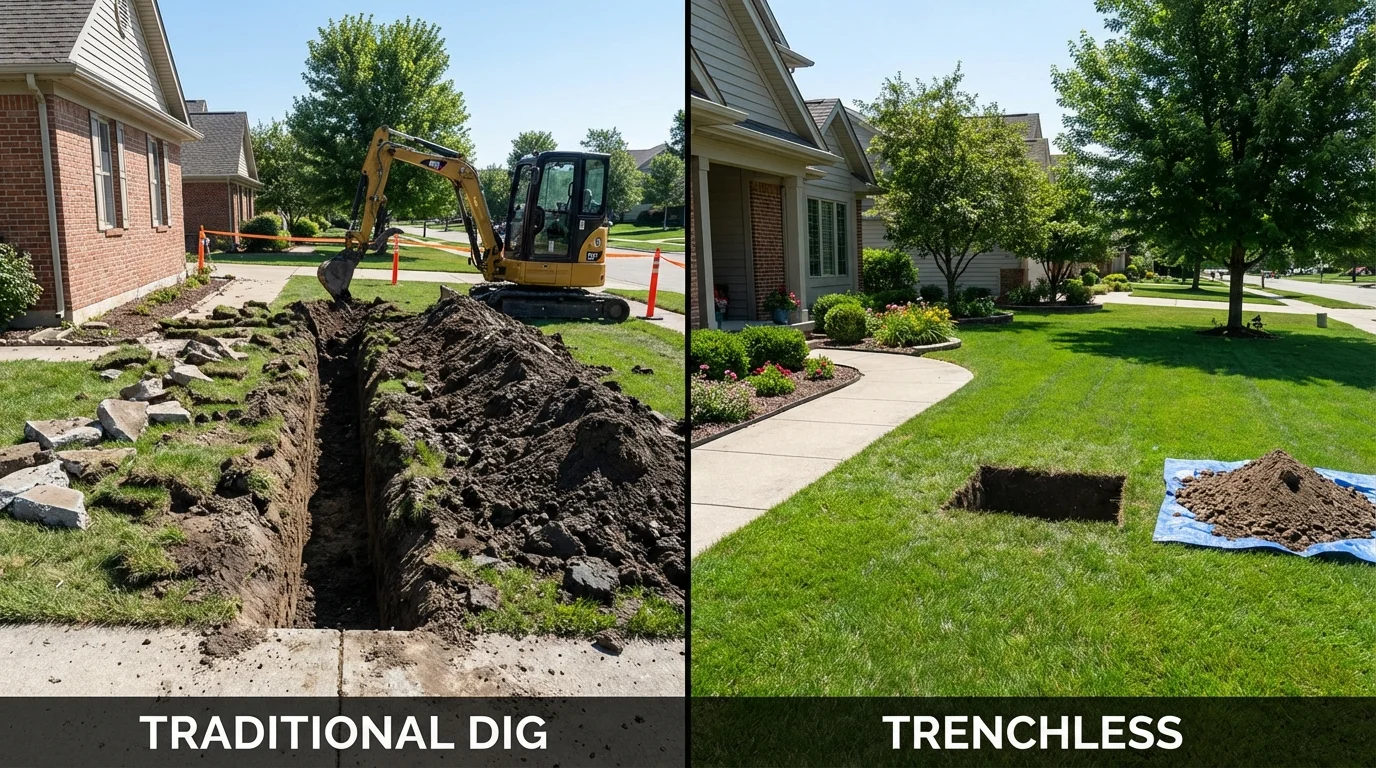 Trenchless sewer repair with minimal yard damage versus traditional excavation in Roby, TX